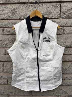 Harley-Davidson White Sleeveless Zip Vest with Black Collar